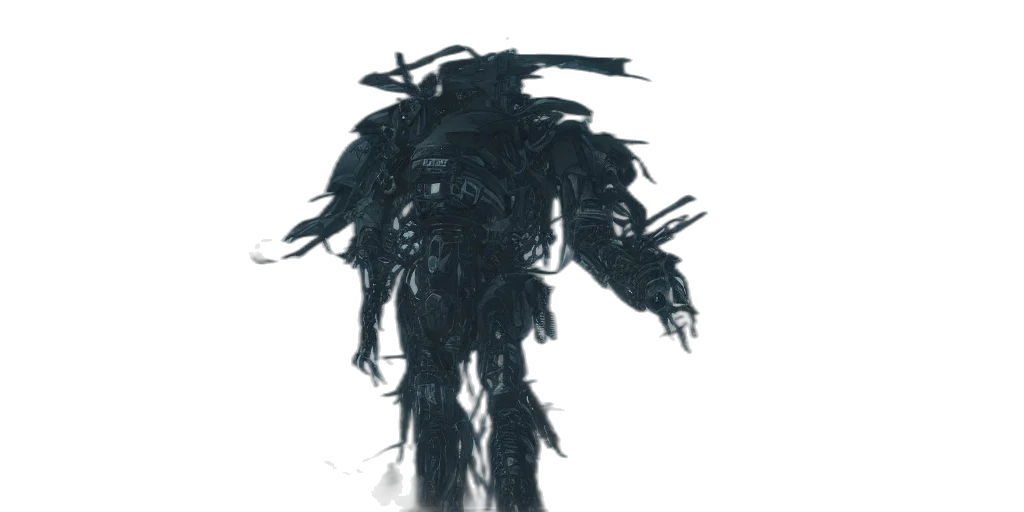 hair, robot, creature, mask, concept art, 3d render, grimdark, tsutomu transparent PNG cut-out