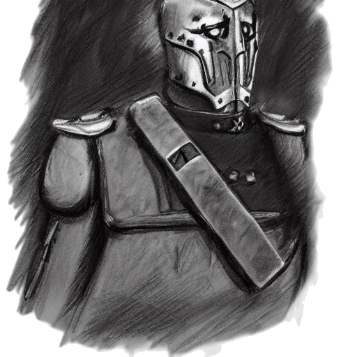 mask, robot, face, sword, concept art, fantasy art, comic book art, pencil sketch transparent PNG cut-out