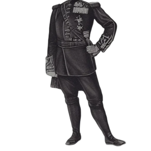 jacket, staff, robot, mask, concept art, photorealistic, 3d render, monochrome transparent PNG cut-out