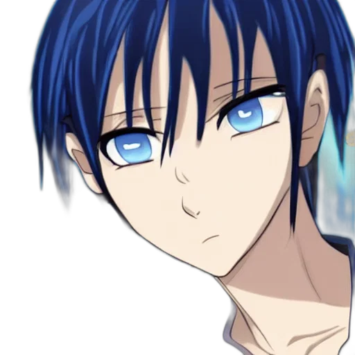 anime, photorealistic, cartoon, pixel art, blue, dark, haired, boy transparent PNG cut-out