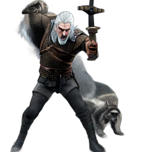 sword, staff, animal, weapon, concept art, fantasy art, 3d render, monochrome transparent PNG cut-out