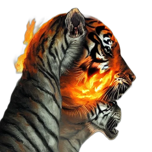 animal, creature, photorealistic, fantasy art, concept art, 3d render, fire, two transparent PNG cut-out