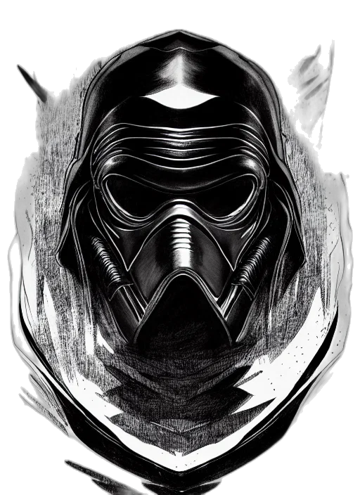 mask, face, comic book art, concept art, photorealistic, fantasy art, monochrome, symmetry transparent PNG cut-out
