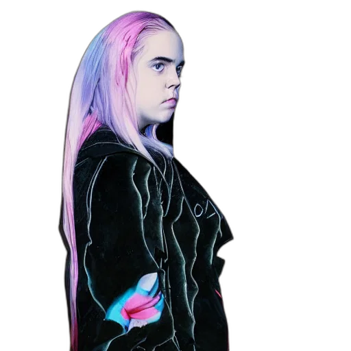 jacket, hair, creature, dress, vaporwave, cyberpunk, concept art, neon lights transparent PNG cut-out