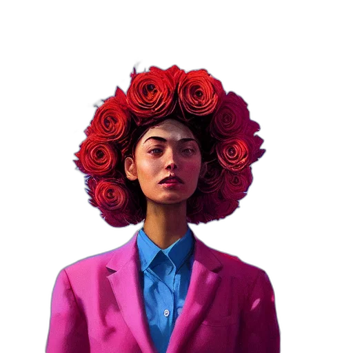 jacket, face, flower, crown, vaporwave, photorealistic, concept art, oil painting transparent PNG cut-out