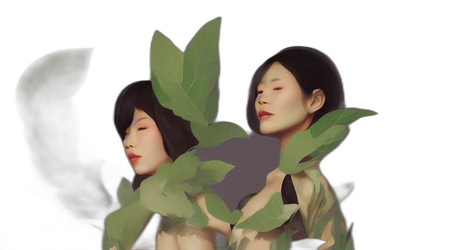 concept art, oil painting, photorealistic, 3d render, forest, earth tones, green, golden transparent PNG cut-out