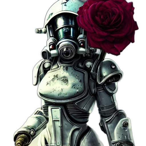 robot, flower, concept art, comic book art, pixel art, cyberpunk, outer space, red transparent PNG cut-out