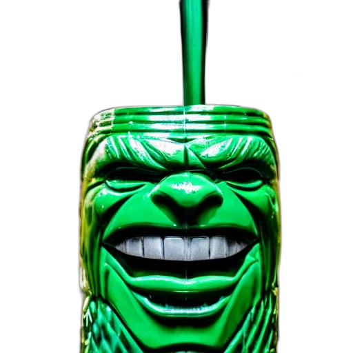 bottle, mask, face, creature, 3d render, photorealistic, concept art, green transparent PNG cut-out