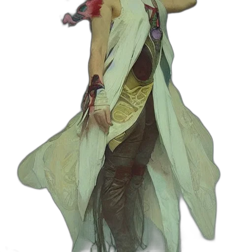 dress, dragon, staff, creature, concept art, fantasy art, 3d render, watercolor transparent PNG cut-out