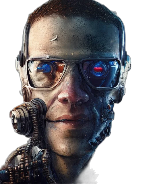 robot, face, cyberpunk, concept art, comic book art, photorealistic, rugged, research transparent PNG cut-out