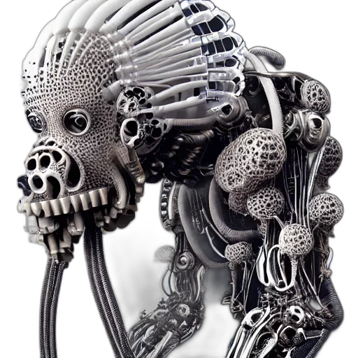 jewelry, robot, mask, creature, cyberpunk, 3d render, concept art, photorealistic transparent PNG cut-out