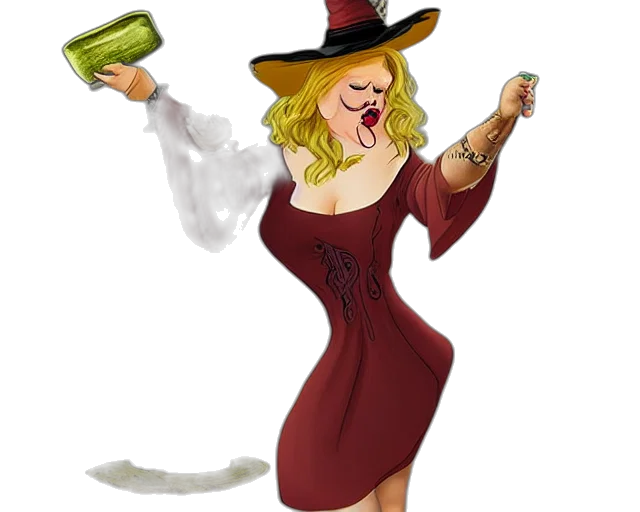 dress, concept art, cartoon, fantasy art, photorealistic, fat, witch, smokin transparent PNG cut-out