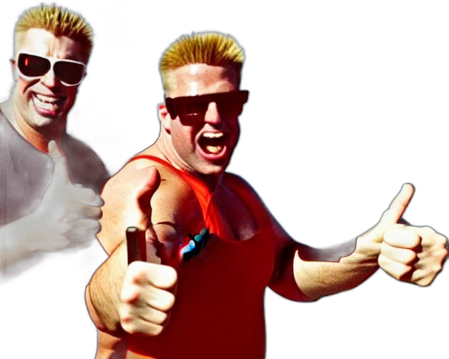 hair, 3d render, photorealistic, concept art, duke, nukem, both, wearing transparent PNG cut-out