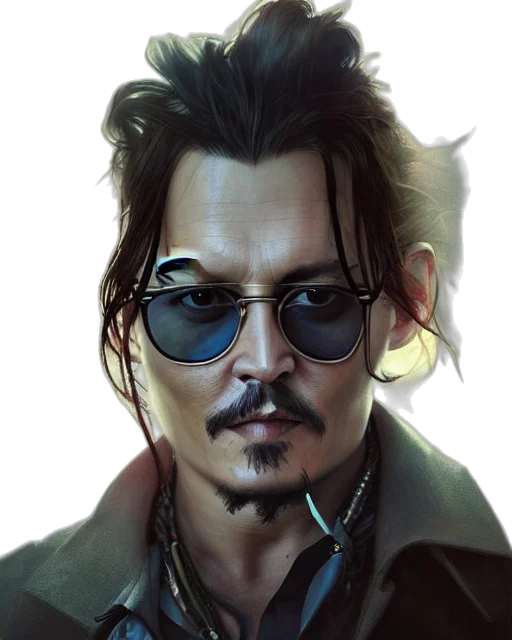 face, jacket, photorealistic, cyberpunk, comic book art, fantasy art, johnny, depp transparent PNG cut-out