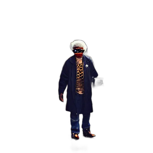 staff, jacket, robot, hat, pixel art, concept art, 3d render, cyberpunk transparent PNG cut-out