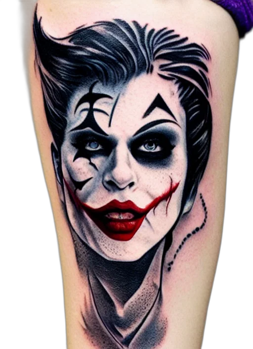 comic book art, cartoon, photorealistic, concept art, tattoo, design, girl, joker transparent PNG cut-out