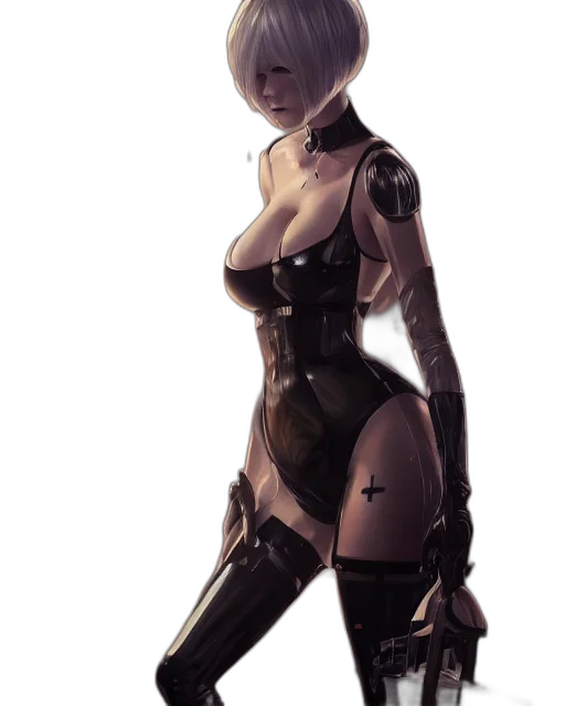 robot, dress, concept art, cyberpunk, fantasy art, comic book art, dark, monochrome transparent PNG cut-out