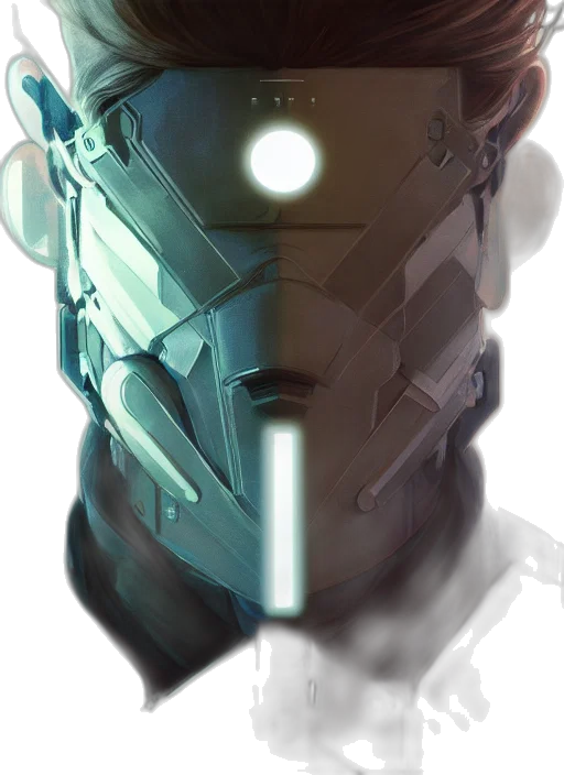 robot, face, mask, weapon, concept art, 3d render, cyberpunk, watercolor transparent PNG cut-out