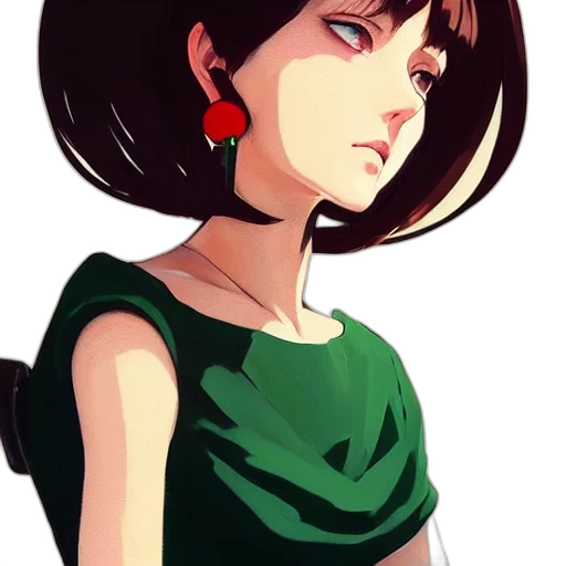 dress, face, jewelry, anime, cartoon, concept art, pixel art, neon lights transparent PNG cut-out