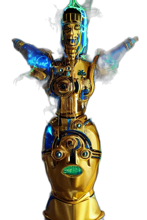 robot, jewelry, staff, mask, concept art, 3d render, fantasy art, outer space transparent PNG cut-out