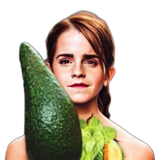 food, face, animal, weapon, photorealistic, emma, watson, avacado transparent PNG cut-out