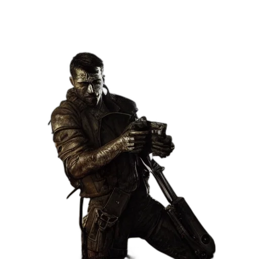 weapon, staff, jacket, mask, concept art, photorealistic, 3d render, comic book art transparent PNG cut-out