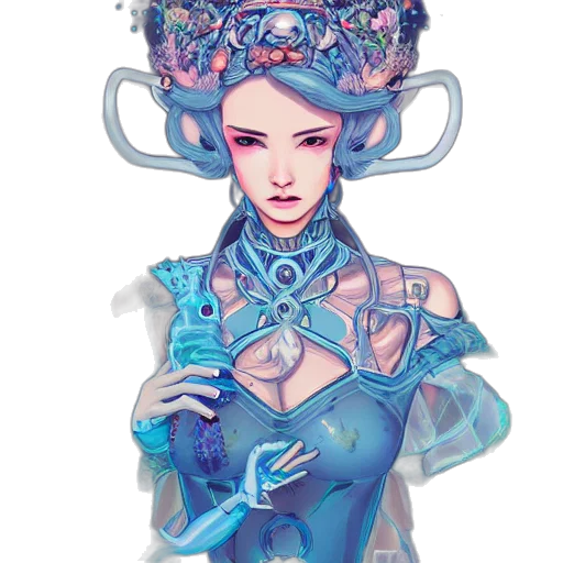crown, robot, dress, jewelry, fantasy art, cyberpunk, concept art, pixel art transparent PNG cut-out