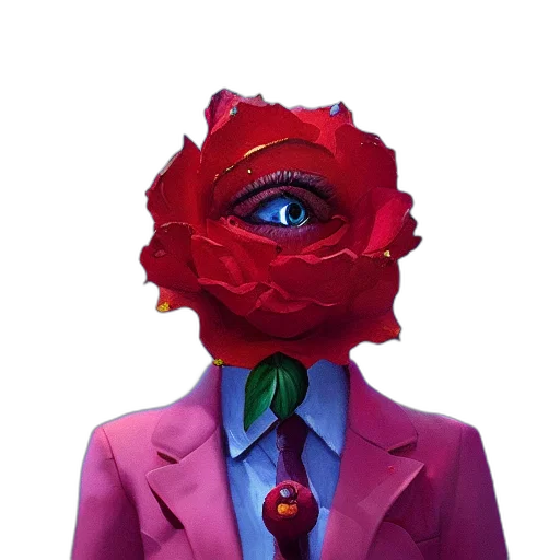 mask, flower, face, jacket, concept art, 3d render, vaporwave, pixel art transparent PNG cut-out