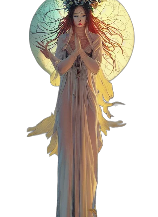 dress, crown, creature, staff transparent PNG cut-out