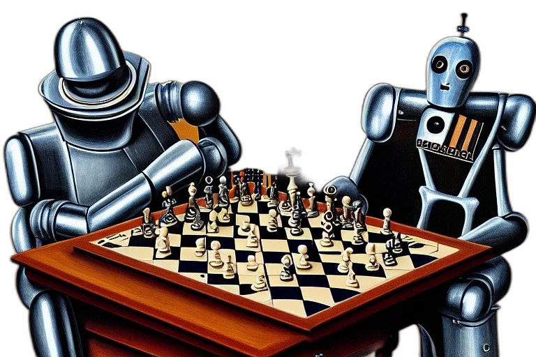 robot, concept art, portrait, playing, chess, highly, detailed, painting transparent PNG cut-out
