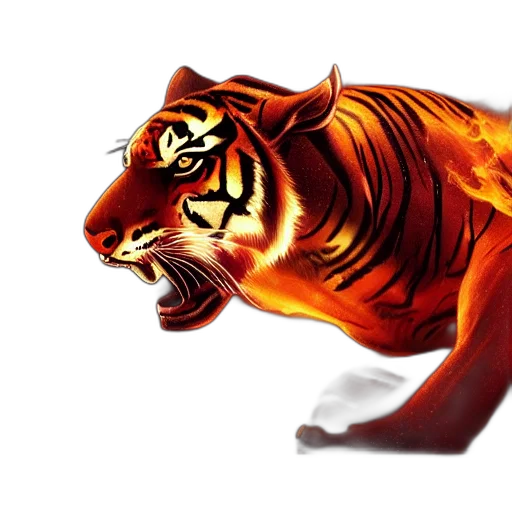 animal, creature, 3d render, photorealistic, concept art, fantasy art, fire, tiger transparent PNG cut-out