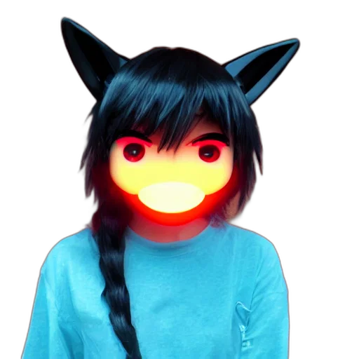 mask, face, creature, staff, anime, vaporwave, 3d render, pixel art transparent PNG cut-out