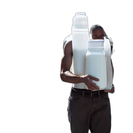 robot, bottle, 3d render, concept art, white, man, walking, down transparent PNG cut-out