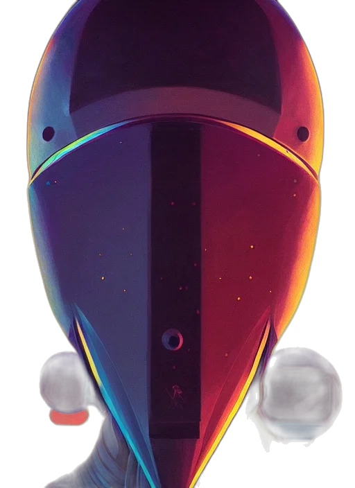 robot, mask, face, weapon, concept art, 3d render, anime, vaporwave transparent PNG cut-out