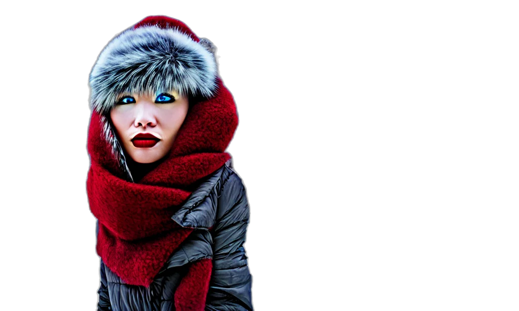jacket, hat, photorealistic, 3d render, red, exotic, cold transparent PNG cut-out