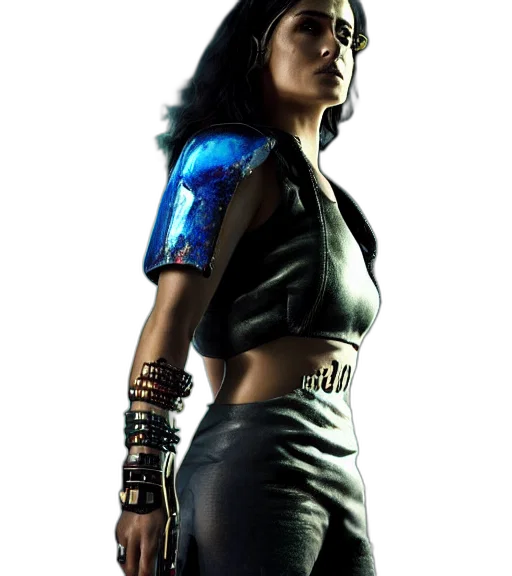 concept art, comic book art, cyberpunk, photorealistic, charismatic, rugged, female, battle transparent PNG cut-out