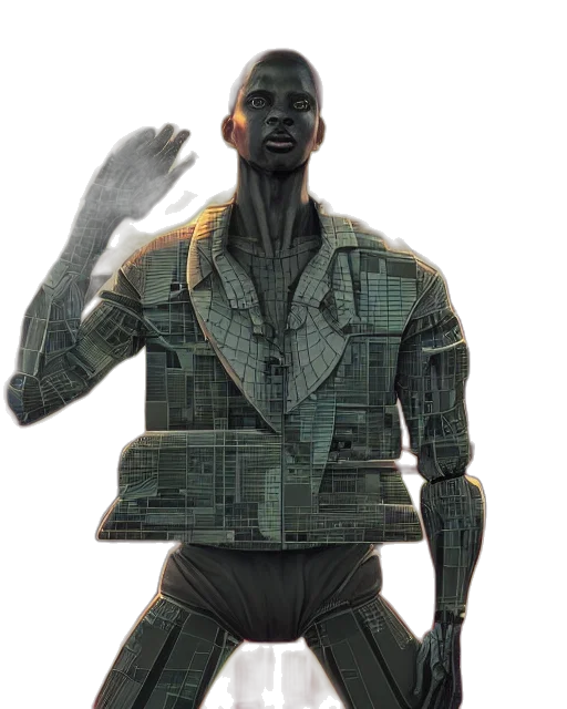 jacket, robot, weapon, staff transparent PNG cut-out