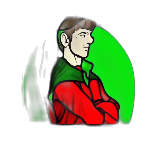 jacket, staff, face, pixel art, concept art, cartoon, comic book art, outer space transparent PNG cut-out