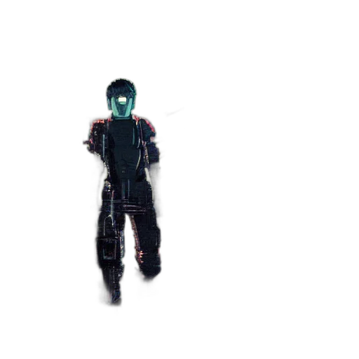 robot, mask, creature, jacket, concept art, 3d render, pixel art, cyberpunk transparent PNG cut-out