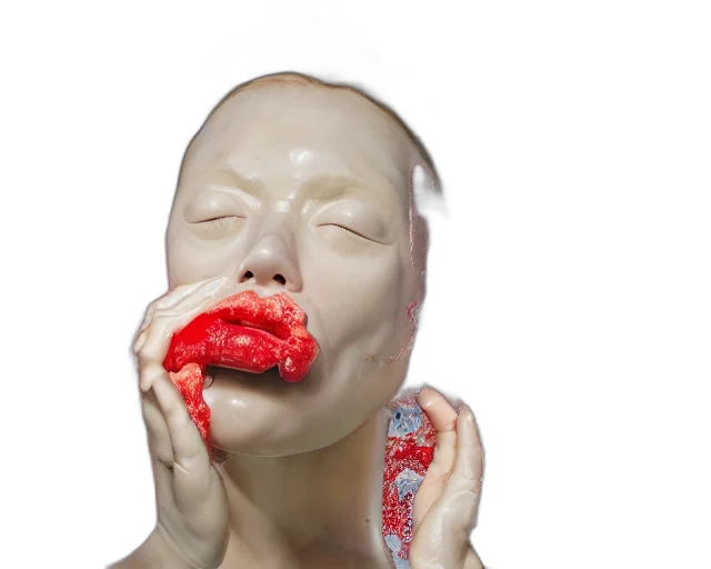 mask, face, food, creature, photorealistic, 3d render, massive, porcelain transparent PNG cut-out