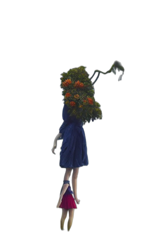 dress, creature, tree, mask, concept art, 3d render, pixel art, fantasy art transparent PNG cut-out