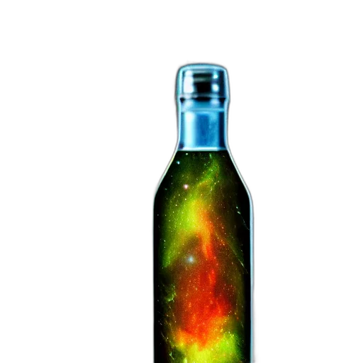 bottle, 3d render, pixel art, fantasy art, photorealistic, outer space, galaxies, planets transparent PNG cut-out