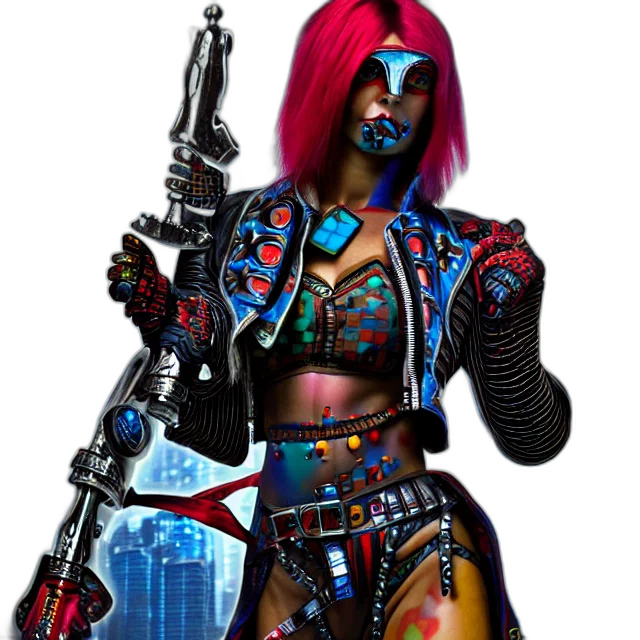 robot, weapon, staff, cyberpunk, concept art, fantasy art, pixel art, blue transparent PNG cut-out