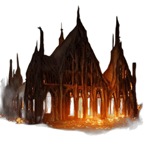 building, concept art, fantasy art, 3d render, pixel art, fire, fog, hyperrealistic transparent PNG cut-out