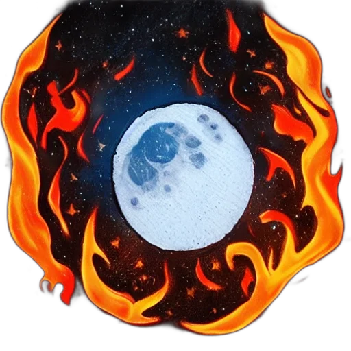 mask, concept art, pixel art, fantasy art, comic book art, outer space, fire, moon transparent PNG cut-out