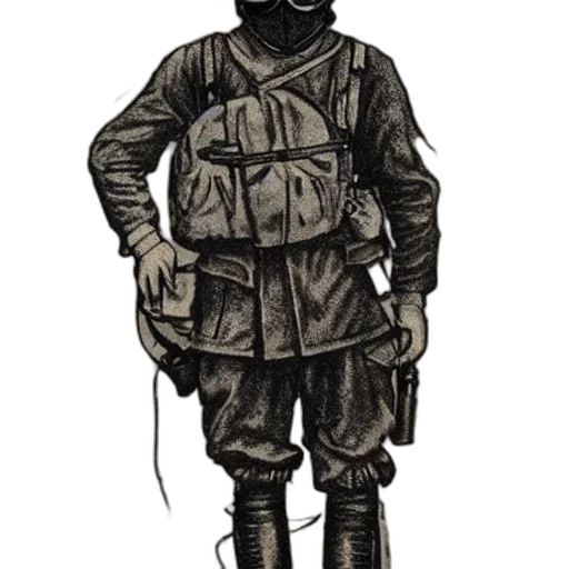 jacket, staff, mask, face, concept art, pencil sketch, photorealistic, comic book art transparent PNG cut-out
