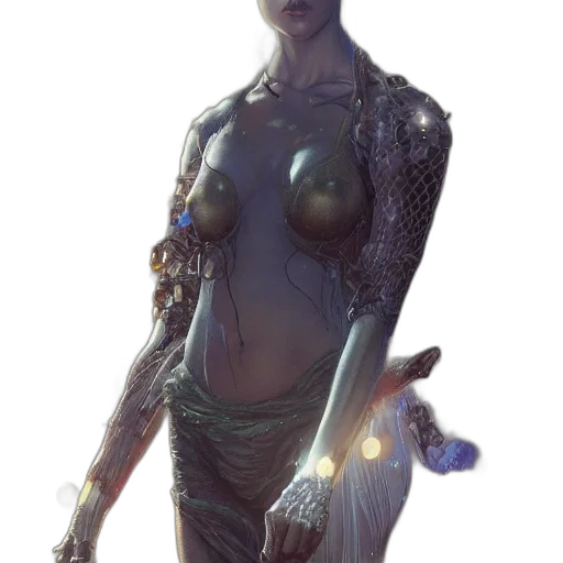 staff, dress, jewelry, robot, concept art, fantasy art, cyberpunk, comic book art transparent PNG cut-out