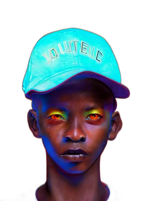 face, hat, creature, jacket, concept art, photorealistic, vaporwave, fantasy art transparent PNG cut-out