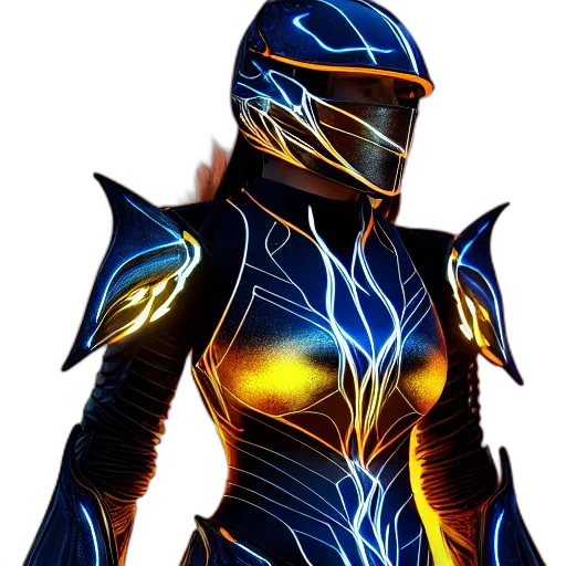 robot, jewelry, concept art, 3d render, fantasy art, cyberpunk, neon lights, blue transparent PNG cut-out