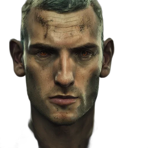 face, staff, robot, concept art, photorealistic, cyberpunk, fantasy art, earth tones transparent PNG cut-out